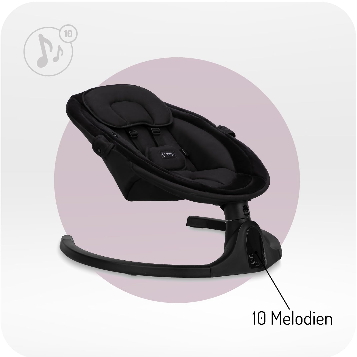 MoMi KENANI ONYX Babywippe Elektrisch | Bluetooth, LED-Display & Fernbedienung | Bis 9 kg