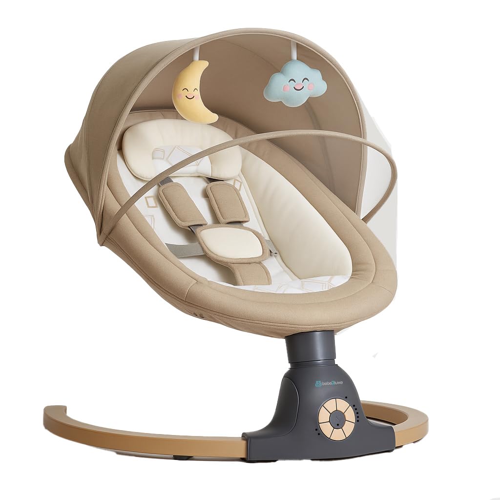BEBE2LUXE AVA Elektrische Babyschaukel – 5 Geschwindigkeiten, Bluetooth & Fernbedienung, Beige