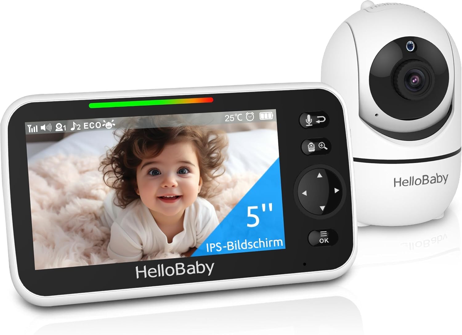 HelloBaby HB6550 Babyphone mit Kamera | 5" Display & 3500mAh | 355° Schwenkbar