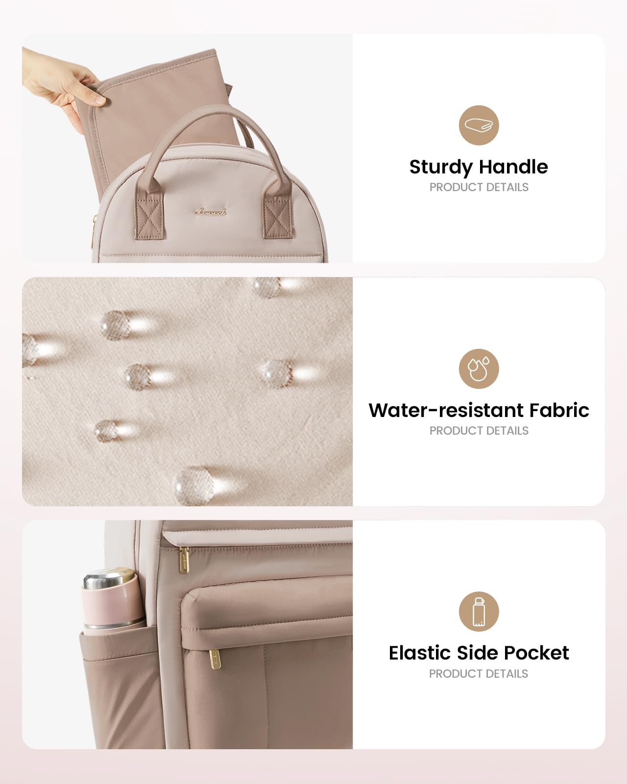 LOVEVOOK Wickelrucksack Groß Beige | Mit Wickelauflage & Kinderwagengurte