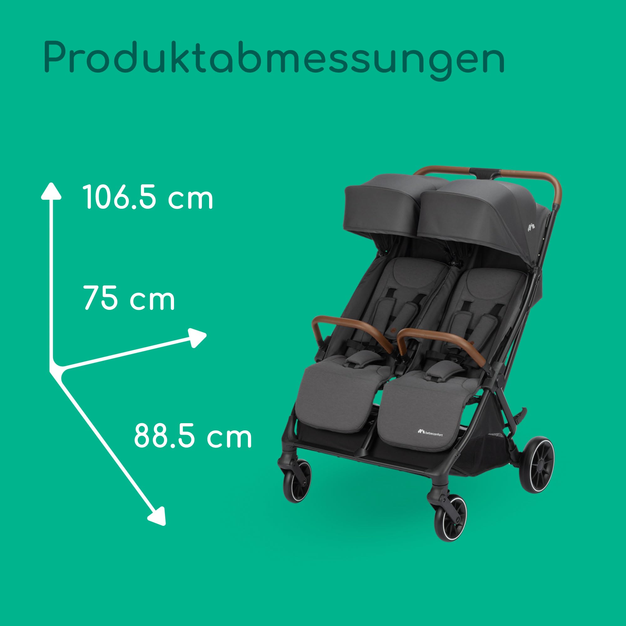 Bebeconfort Mane Duo Geschwisterwagen | Autom. Klappsystem & Liegeposition | Bis 22 kg