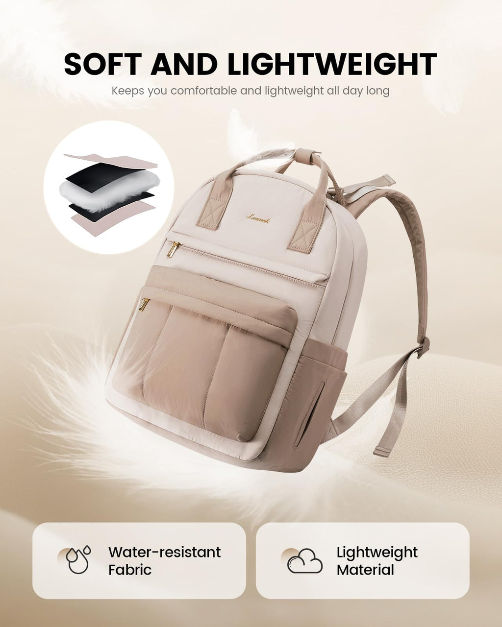 LOVEVOOK Wickelrucksack Groß Beige | Mit Wickelauflage & Kinderwagengurte