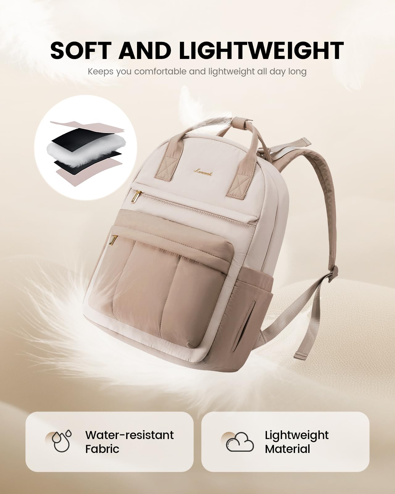 LOVEVOOK Wickelrucksack Groß Beige | Mit Wickelauflage & Kinderwagengurte