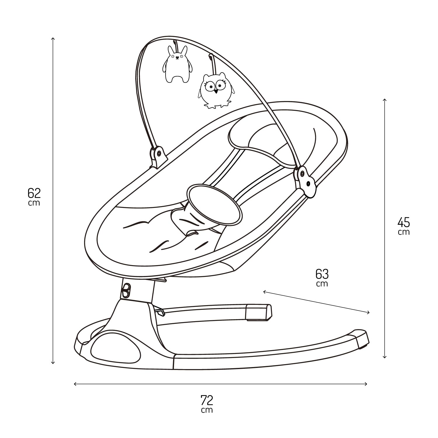 MoMi KENANI ONYX Babywippe Elektrisch | Bluetooth, LED-Display & Fernbedienung | Bis 9 kg