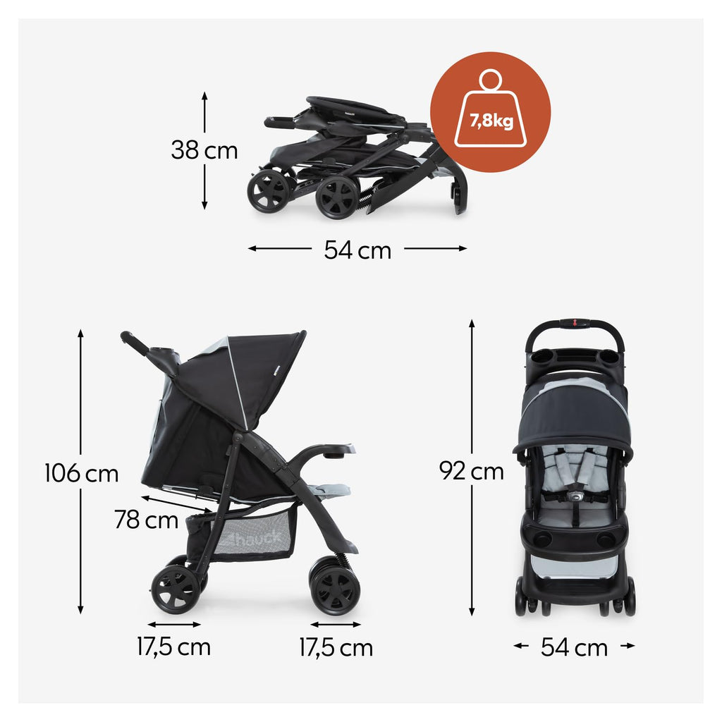Hauck Shopper Neo II | Buggy bis 22 kg mit Liegefunktion & 2x Tablett | Schwarz Grau