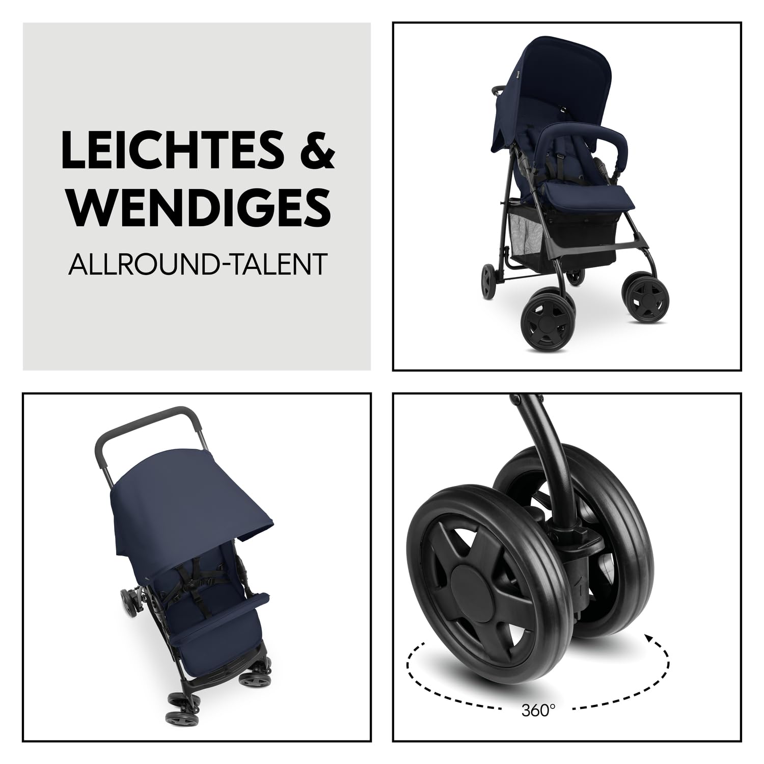 Hauck Buggy Sport Dark Blue | Federleichter Reisebuggy 5,9 kg | Liegefunktion ab Geburt