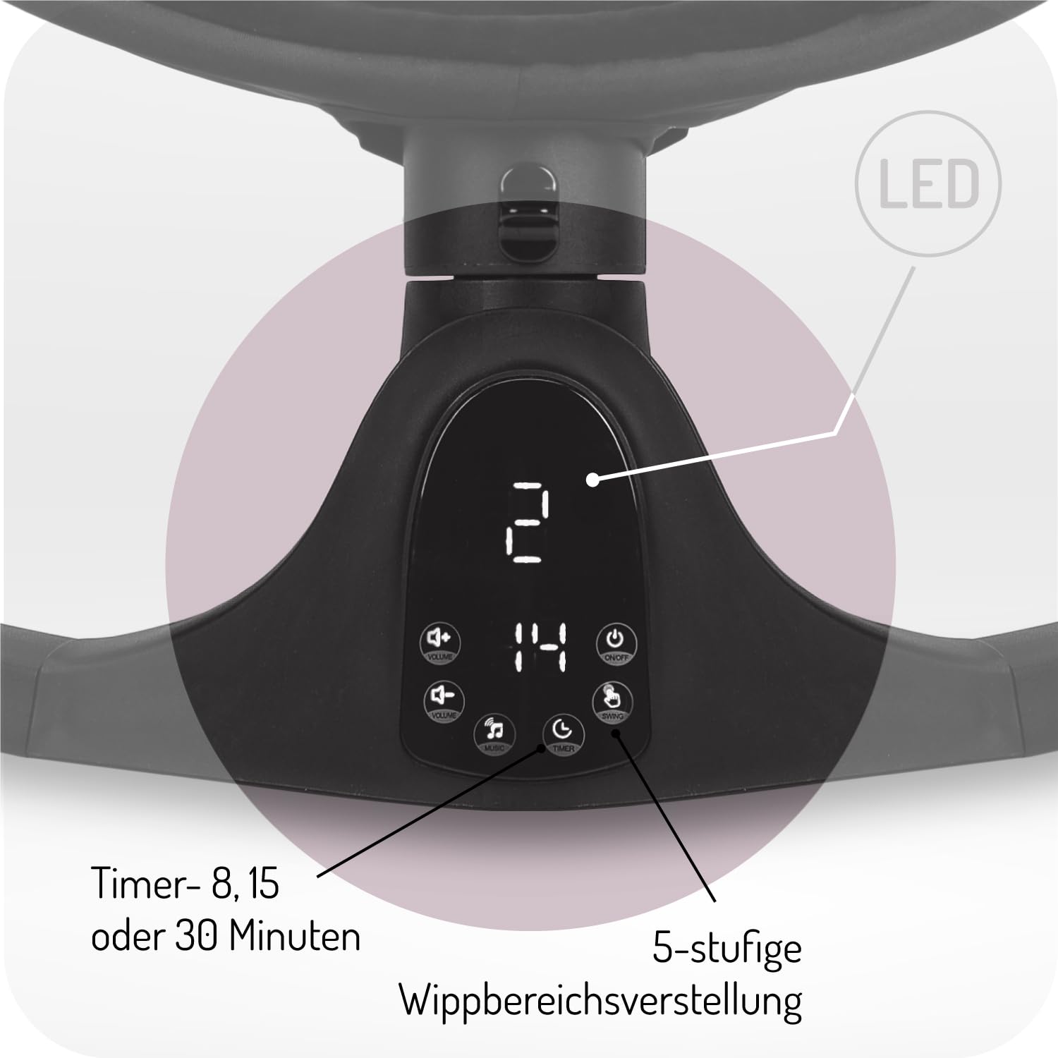 MoMi KENANI ONYX Babywippe Elektrisch | Bluetooth, LED-Display & Fernbedienung | Bis 9 kg