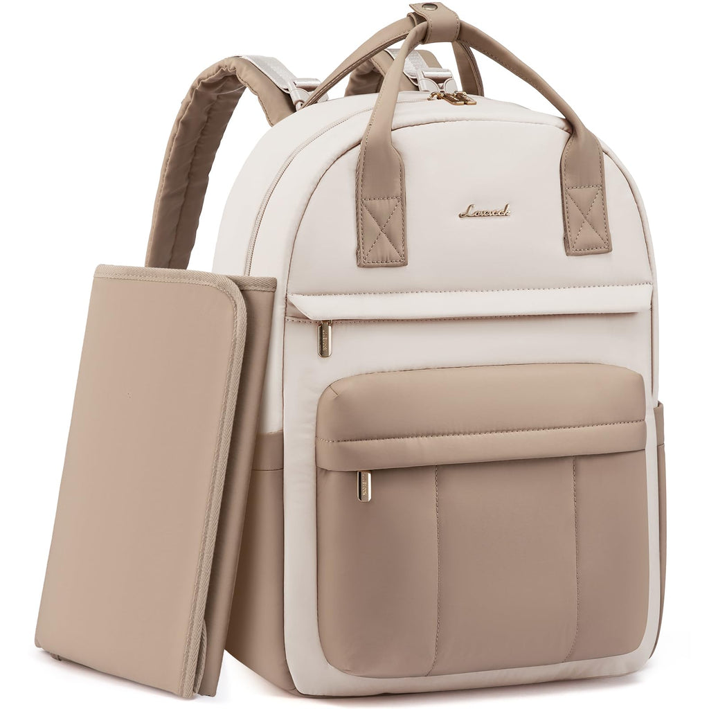 LOVEVOOK Wickelrucksack Groß Beige | Mit Wickelauflage & Kinderwagengurte