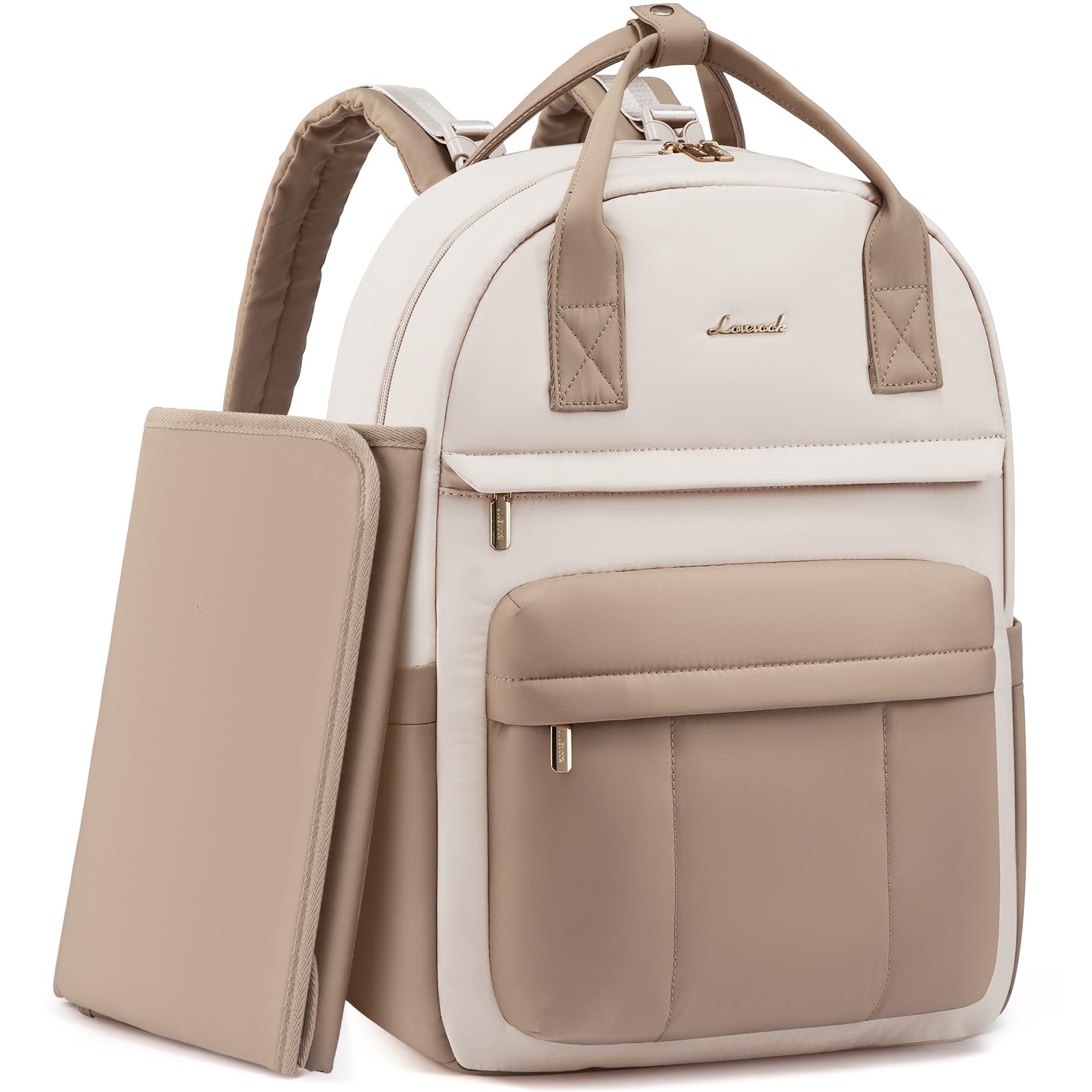 LOVEVOOK Wickelrucksack Groß Beige | Mit Wickelauflage & Kinderwagengurte