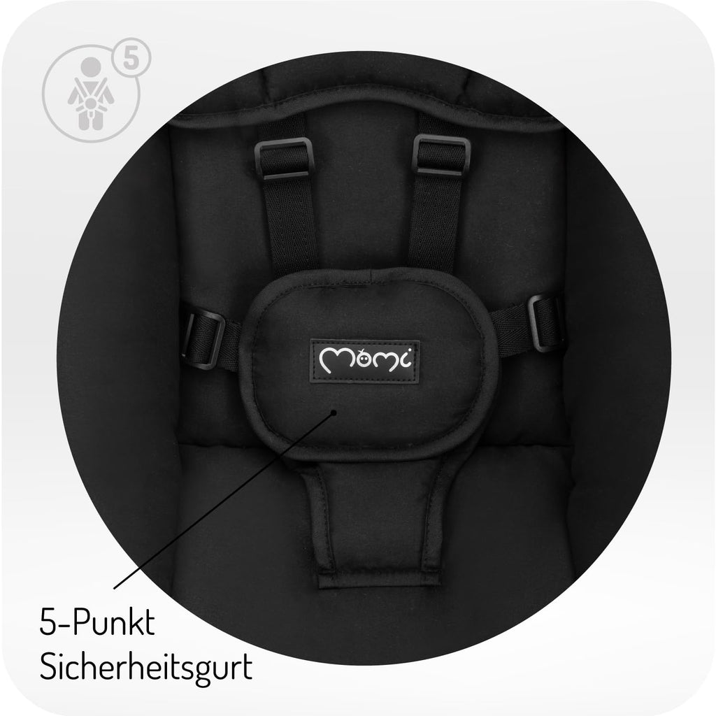 MoMi KENANI ONYX Babywippe Elektrisch | Bluetooth, LED-Display & Fernbedienung | Bis 9 kg