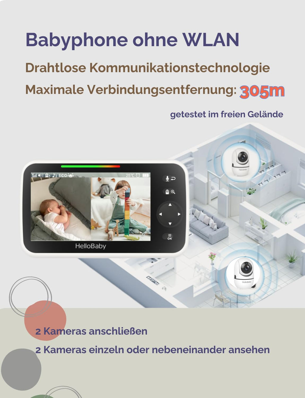 HelloBaby HB6550 Babyphone mit Kamera | 5" Display & 3500mAh | 355° Schwenkbar