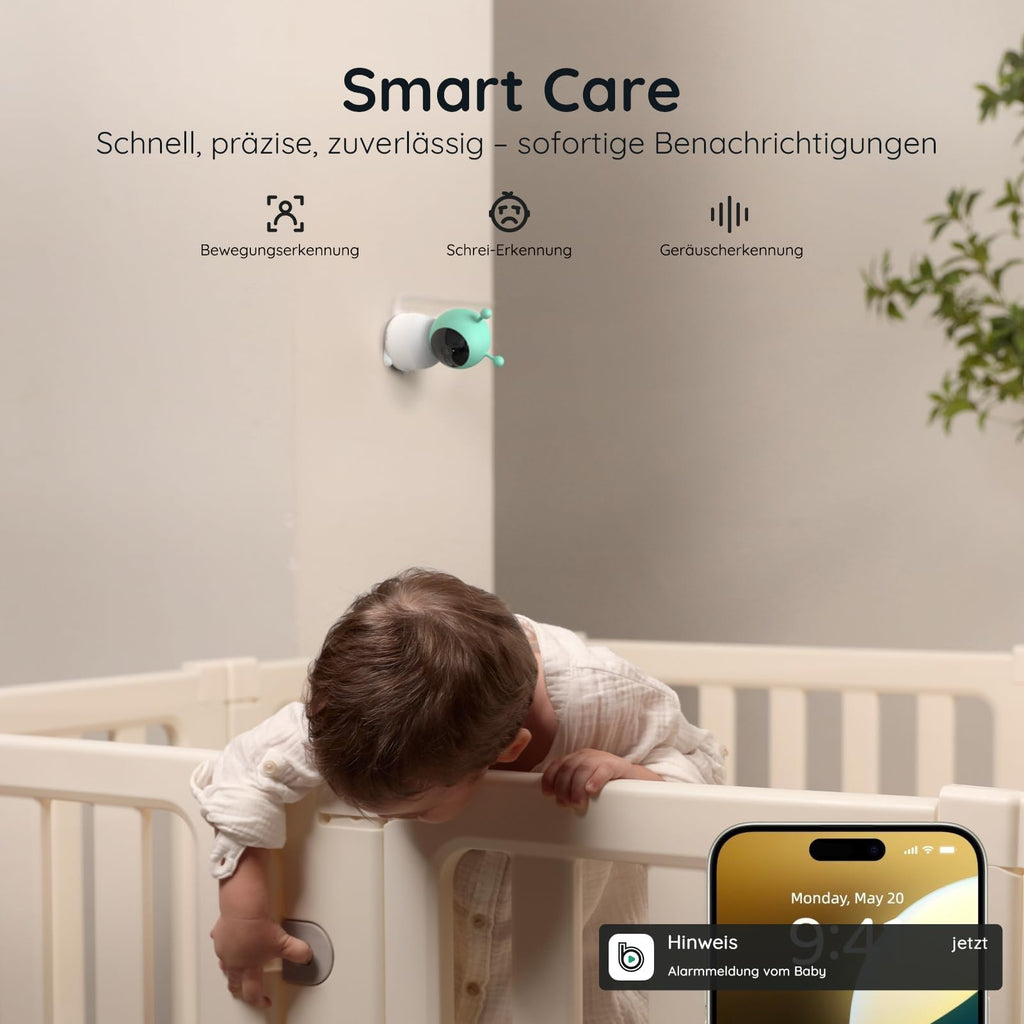 BOIFUN 2K WLAN Babyphone mit Kamera & App – 5 Zoll Monitor, 360° Schwenk