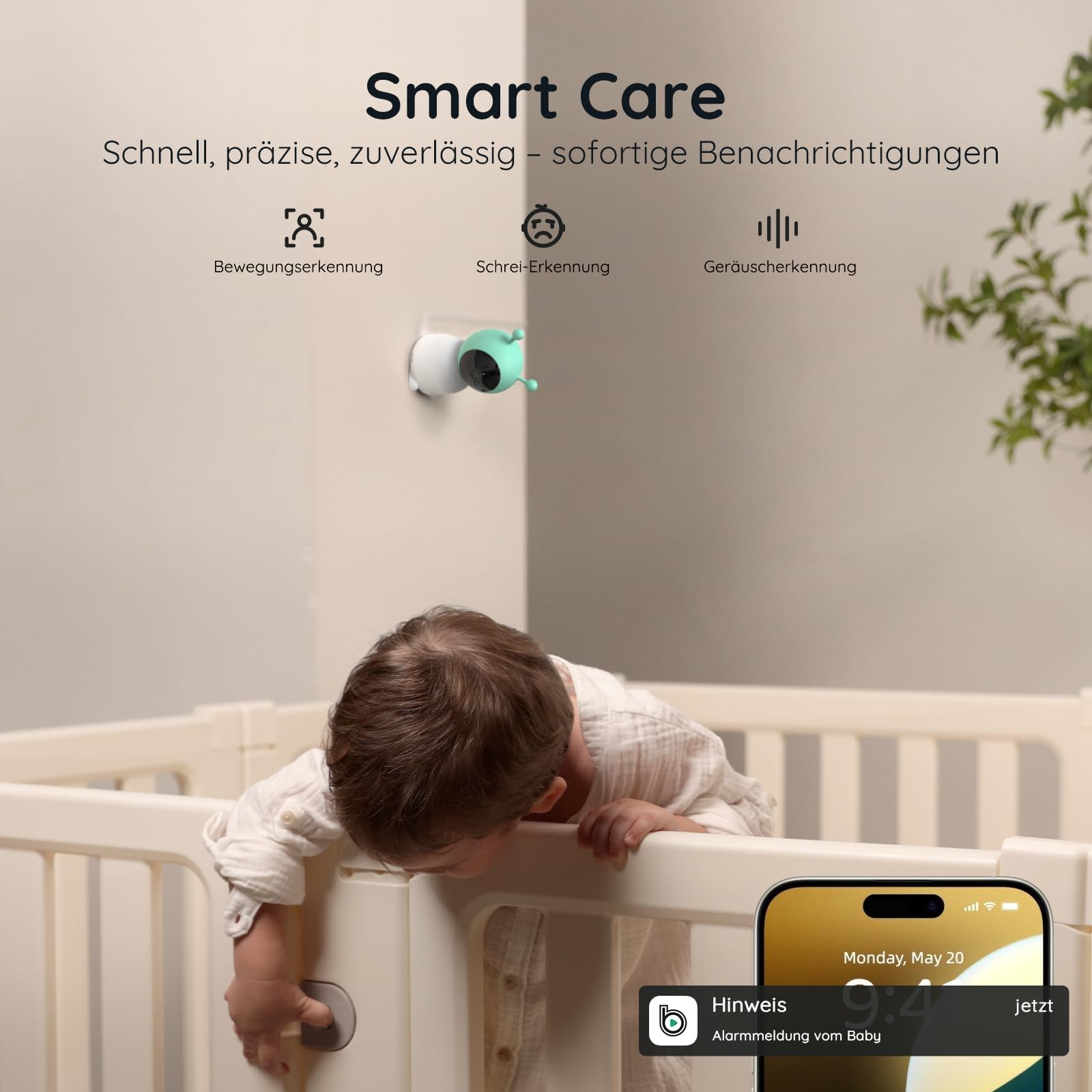 BOIFUN 2K WLAN Babyphone mit Kamera & App – 5 Zoll Monitor, 360° Schwenk
