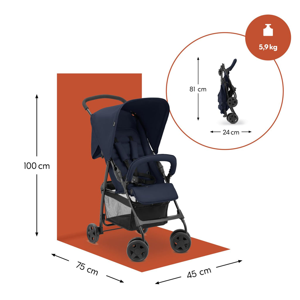 Hauck Buggy Sport Dark Blue | Federleichter Reisebuggy 5,9 kg | Liegefunktion ab Geburt