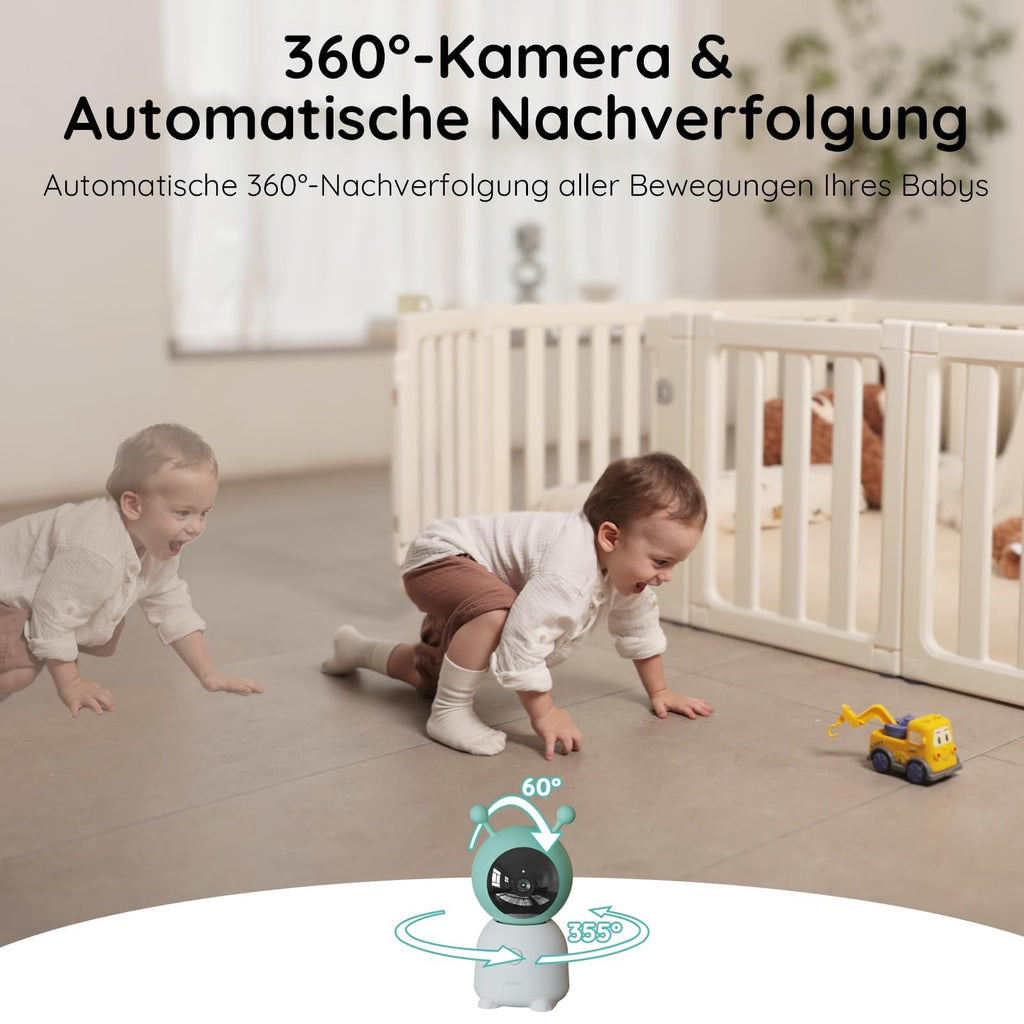 BOIFUN 2K WLAN Babyphone mit Kamera & App – 5 Zoll Monitor, 360° Schwenk