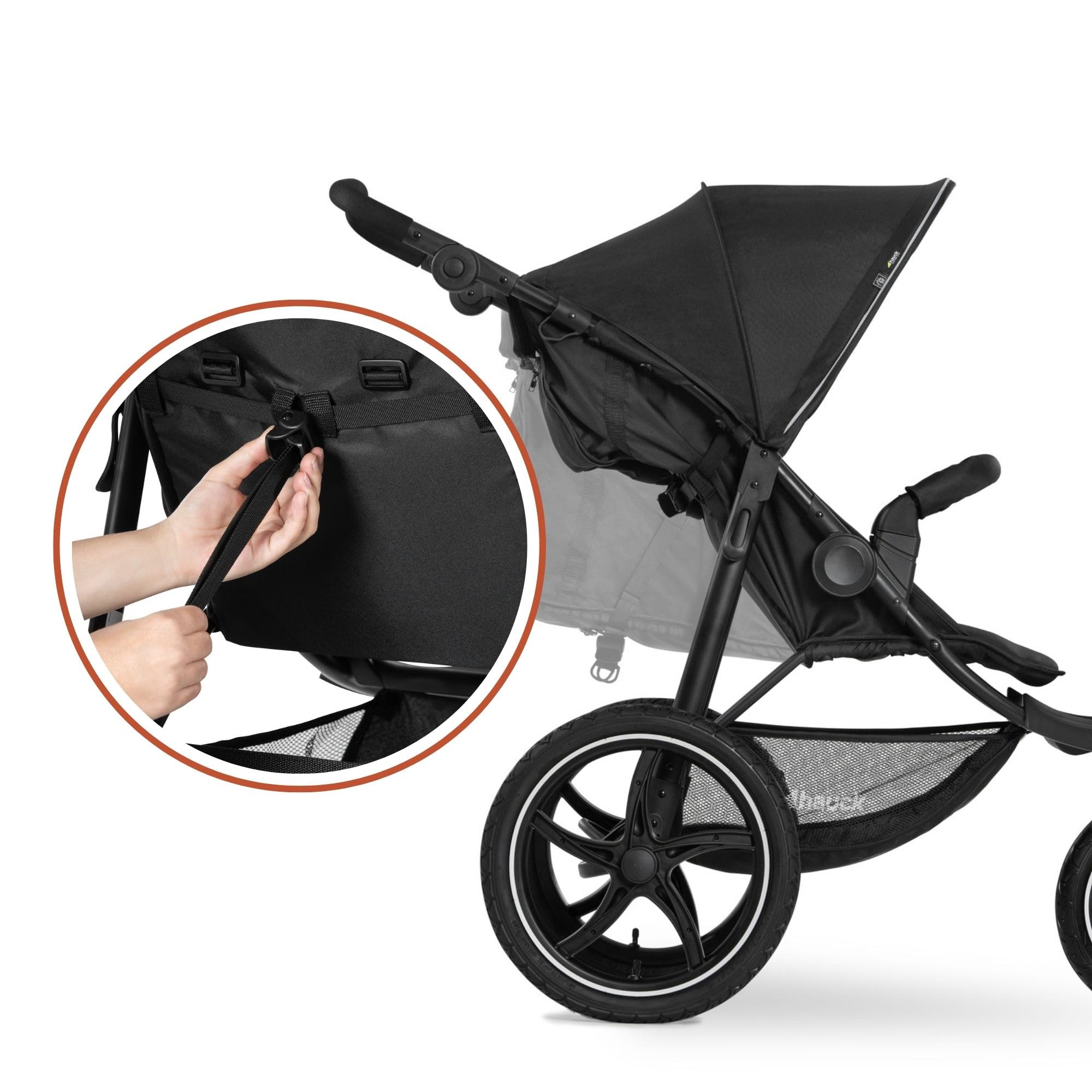 Hauck Runner 2, Schwarz - Robuster Dreirad Buggy mit XL Lufträdern, Federung, UV Schutz 50+, XL Netzfenster, Verstellbarer Schieber, mit Liegefunktion für Kinder ab Geburt bis 22 kg, Faltbar