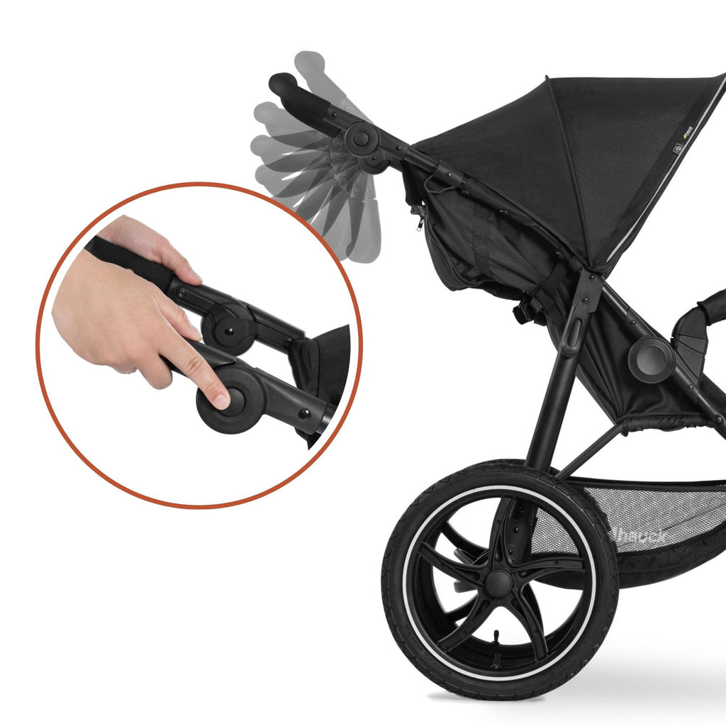 Hauck Runner 2, Schwarz - Robuster Dreirad Buggy mit XL Lufträdern, Federung, UV Schutz 50+, XL Netzfenster, Verstellbarer Schieber, mit Liegefunktion für Kinder ab Geburt bis 22 kg, Faltbar