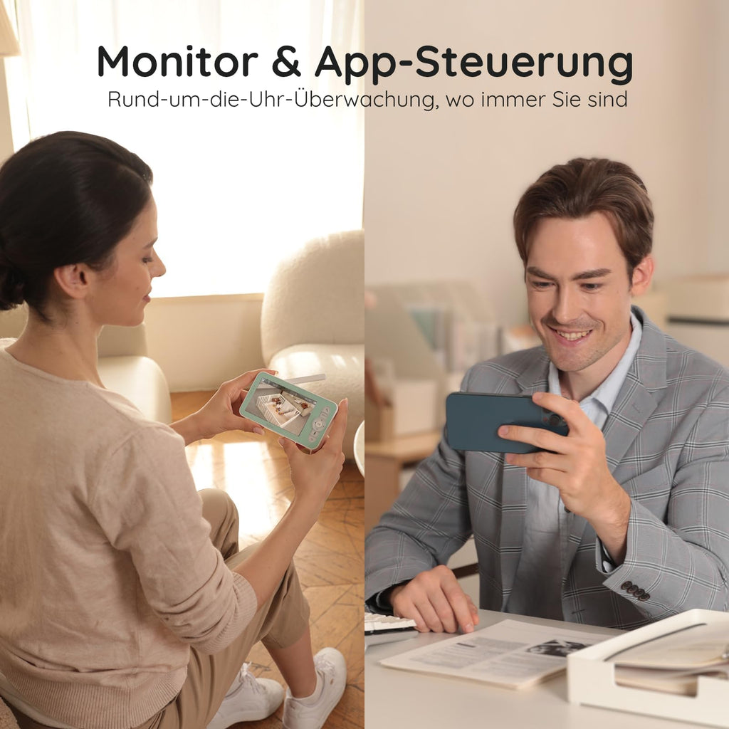 BOIFUN 2K WLAN Babyphone mit Kamera & App – 5 Zoll Monitor, 360° Schwenk