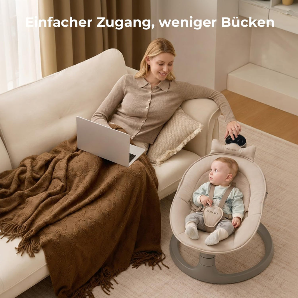 Momcozy 2-in-1 Elektrische Babywippe – Bis 30 kg, 4 Bewegungen & 4 Geschwindigkeiten