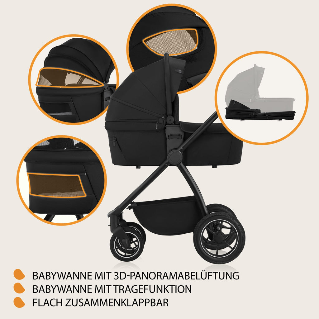 LIONELO MERIL 3-in-1 Multifunktionaler Kinderwagen 0-48 Monate Bis zu 22 kg, Babywanne bis zu 9 kg, Kindersitz bis zu 13 kg, Geländeräder 360°, Vollfederung, XXL-Verdeck mit UPF50+