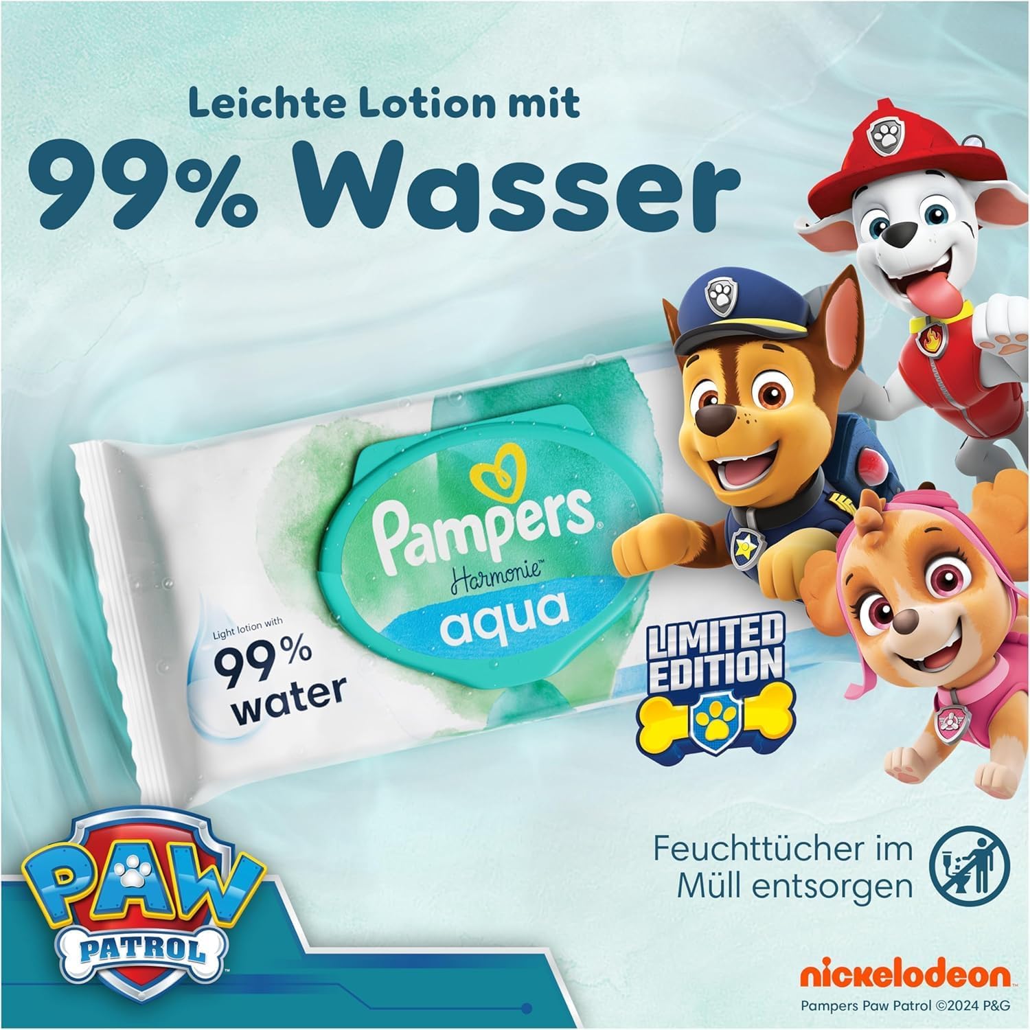 Pampers Harmonie Aqua Feuchttücher Paw Patrol (720 Stk.) – 15x48 | Limitiert