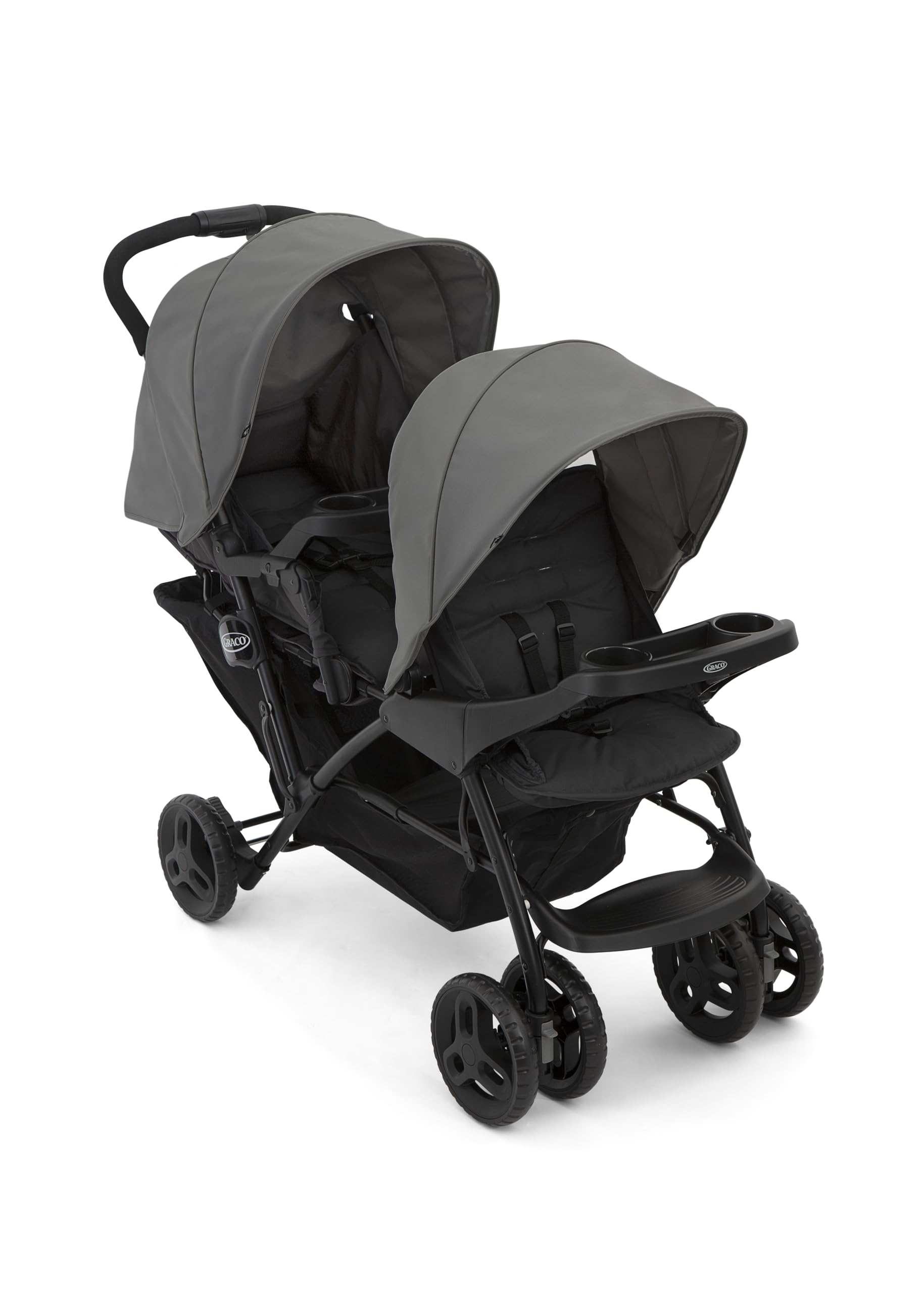 Graco Stadium Duo Geschwisterwagen | Auch mit 2 Babyschalen nutzbar | Bis 15 kg & Titanium