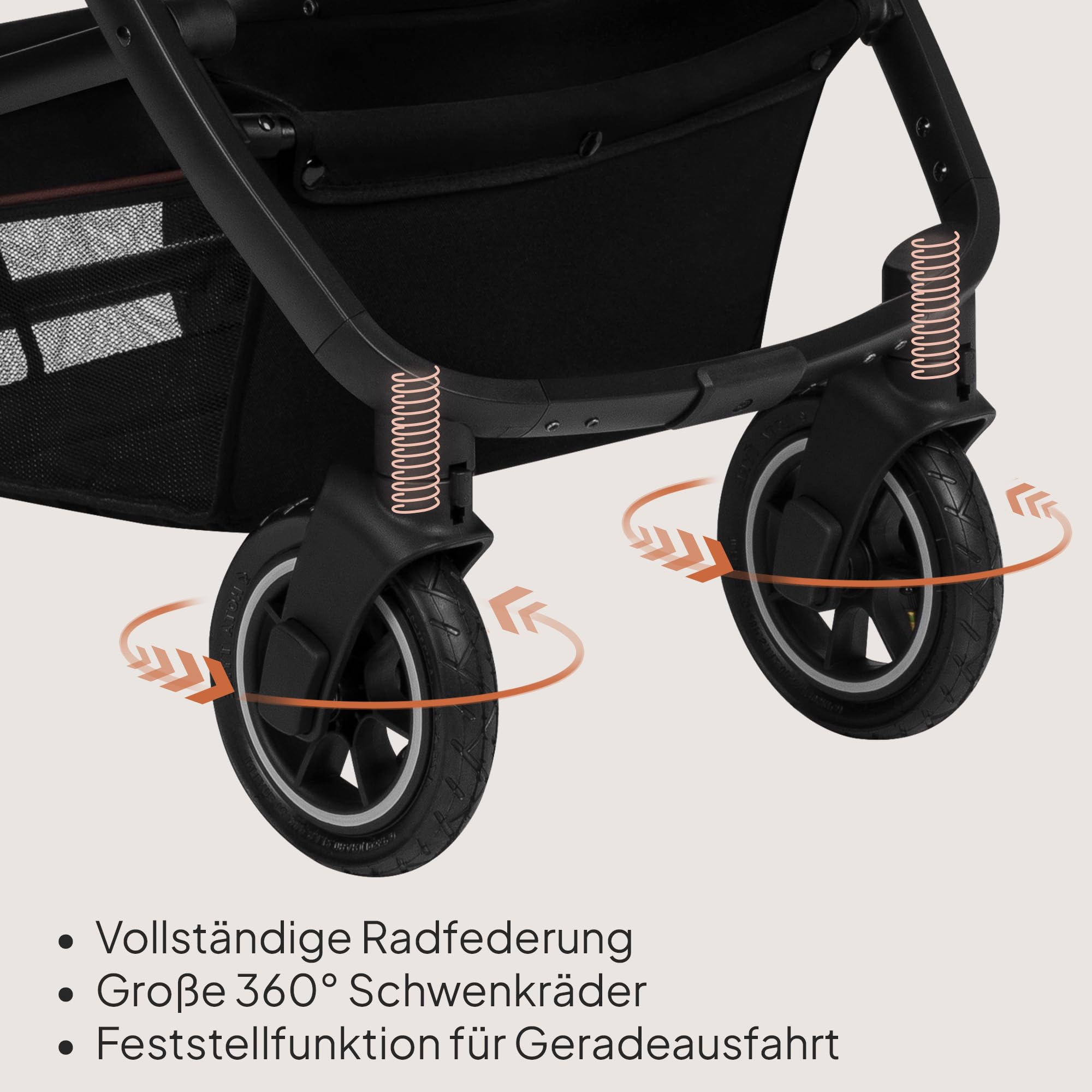 LIONELO Amber 3-in-1 Kombikinderwagen - Babywanne, Sportsitz, i-Size Autositz (40–87 cm), Luftreifen, wendbar, XXL-Dach UPF 50+, Tasche, Moskitonetz, Regenschutz