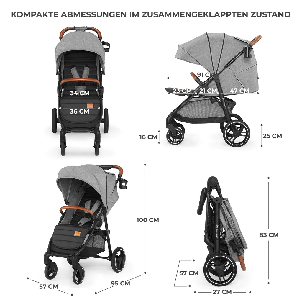 Kinderkraft GRANDE PLUS Buggy Grau | Bis 22 kg & Einhand-Faltung | Liegefunktion