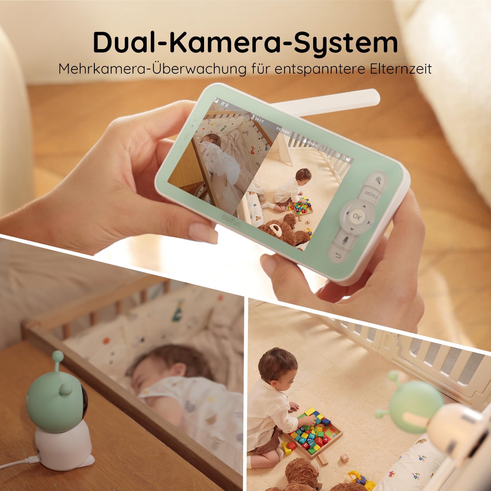 BOIFUN 2K WLAN Babyphone mit Kamera & App – 5 Zoll Monitor, 360° Schwenk