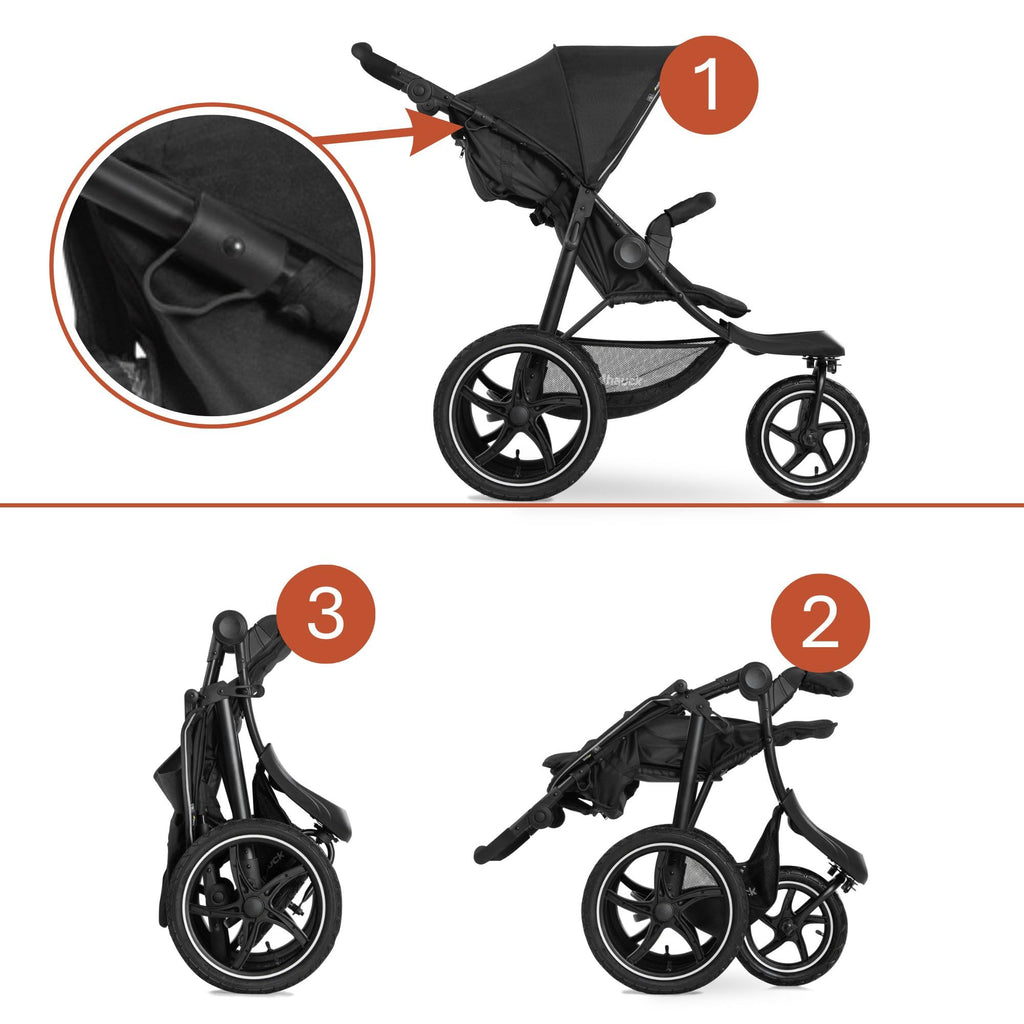 Hauck Runner 2, Schwarz - Robuster Dreirad Buggy mit XL Lufträdern, Federung, UV Schutz 50+, XL Netzfenster, Verstellbarer Schieber, mit Liegefunktion für Kinder ab Geburt bis 22 kg, Faltbar