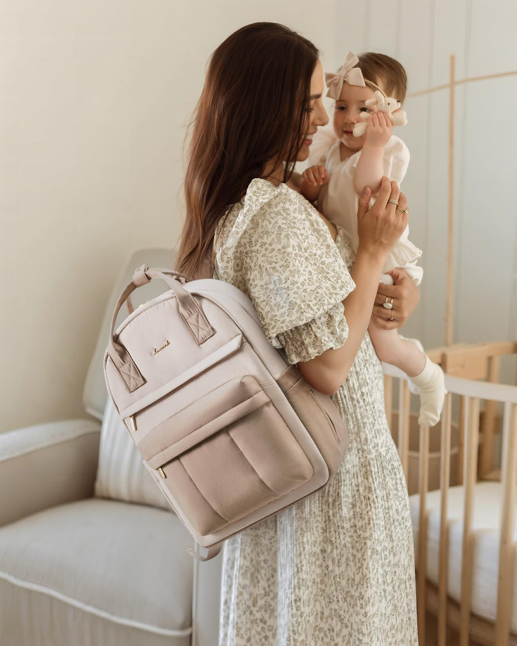 LOVEVOOK Wickelrucksack Groß Beige | Mit Wickelauflage & Kinderwagengurte
