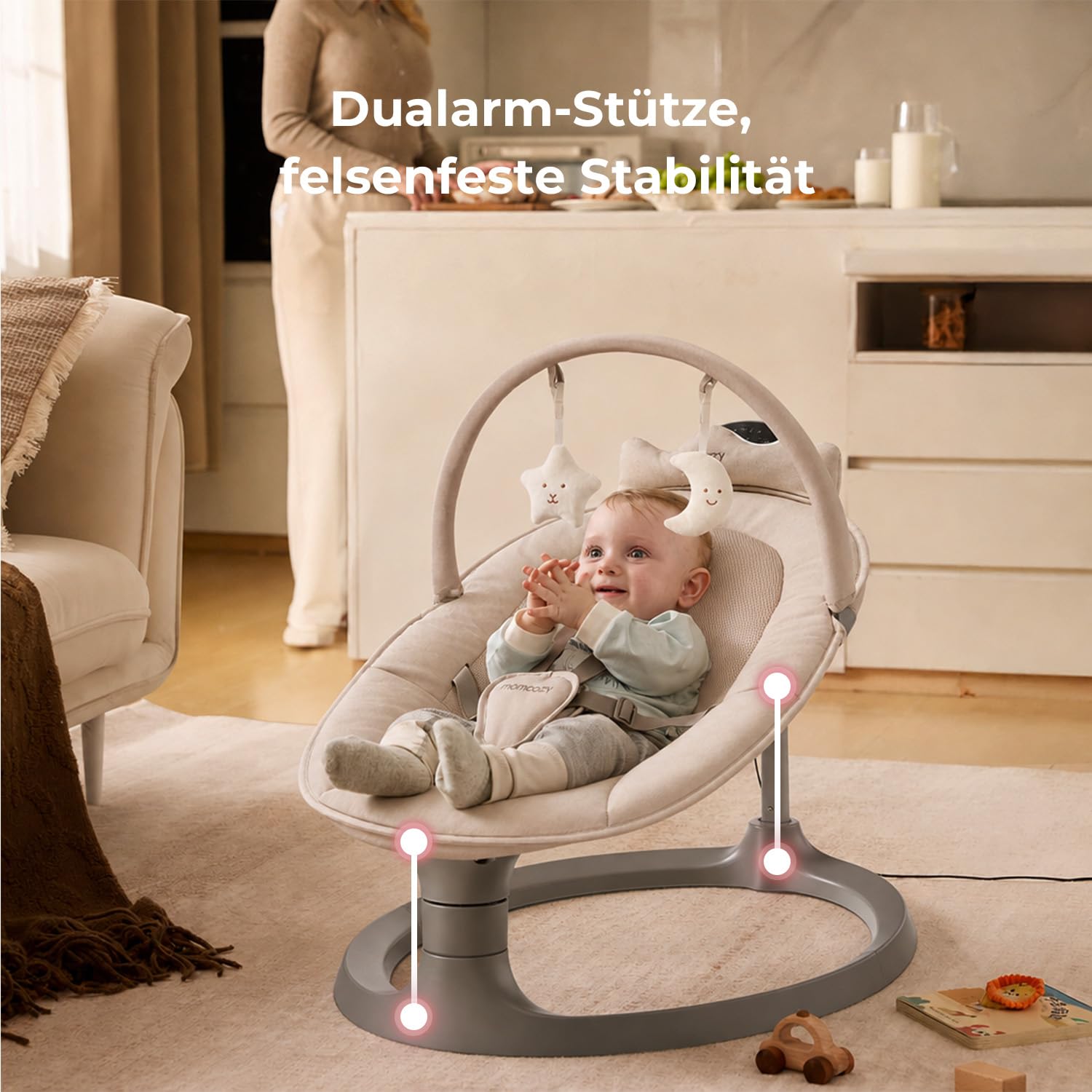 Momcozy 2-in-1 Elektrische Babywippe – Bis 30 kg, 4 Bewegungen & 4 Geschwindigkeiten