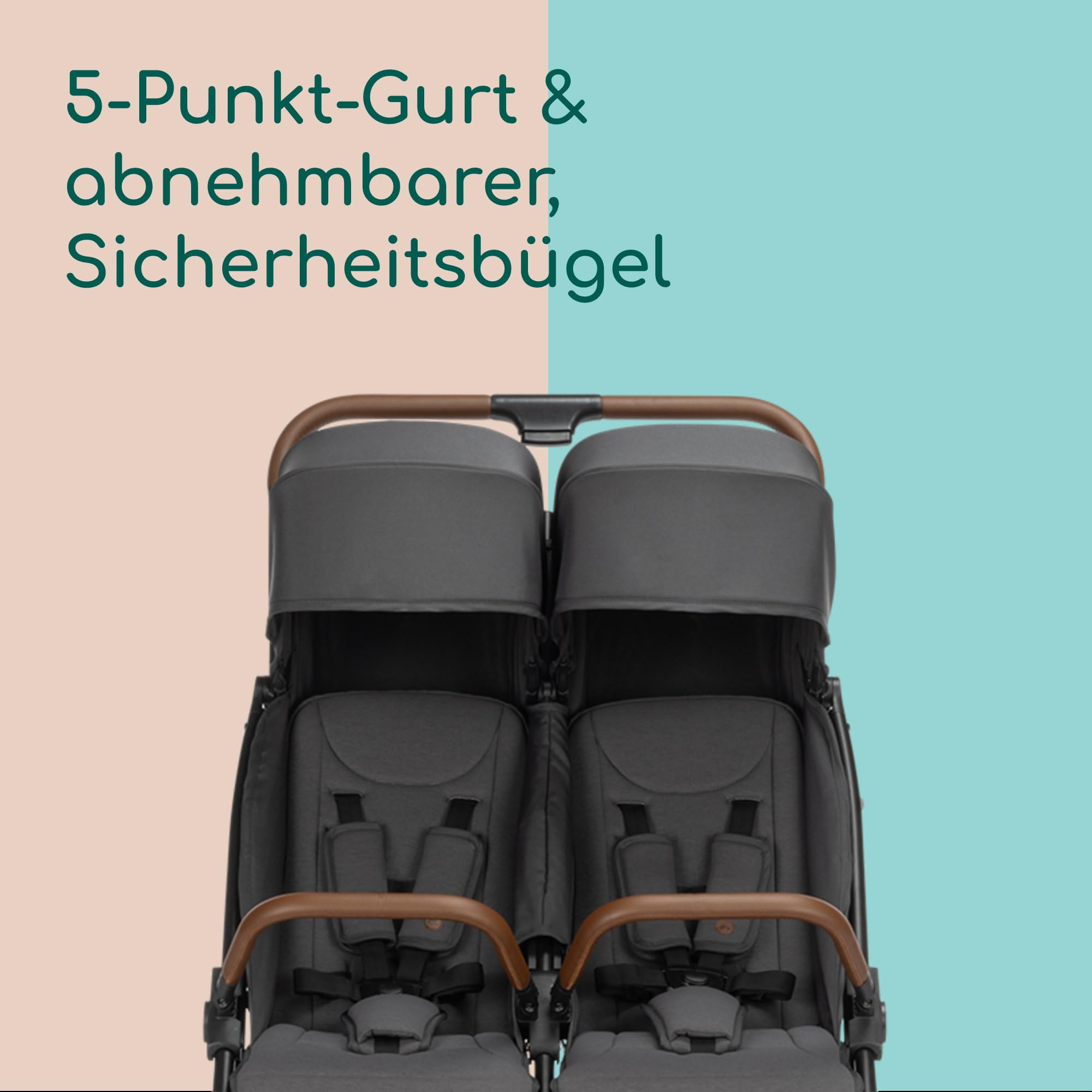 Bebeconfort Mane Duo Geschwisterwagen | Autom. Klappsystem & Liegeposition | Bis 22 kg