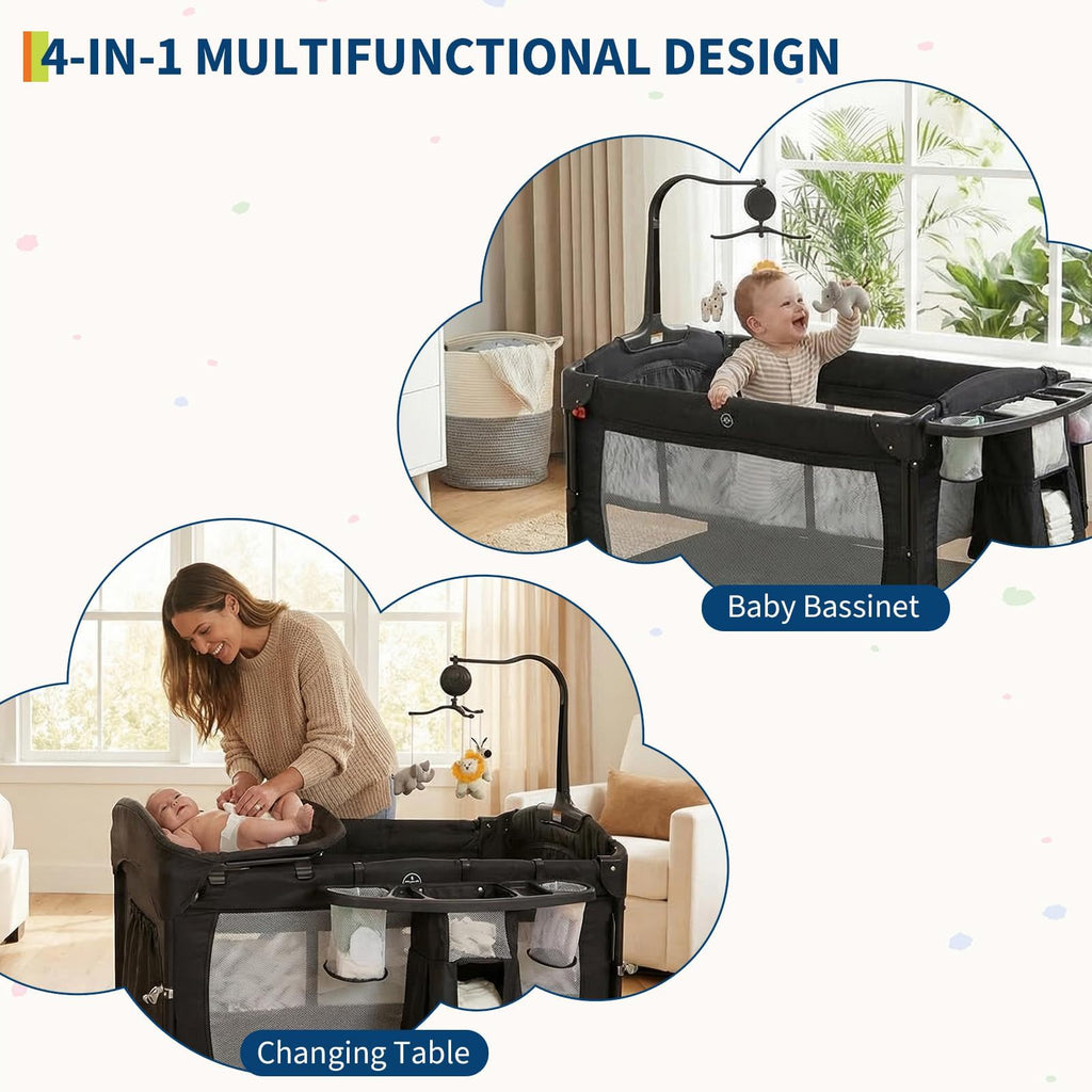 Garvee 5-in-1 Babybett & Reisebett | Autom. Wiege, Wickeltisch & Spieluhr | Bis 15 kg