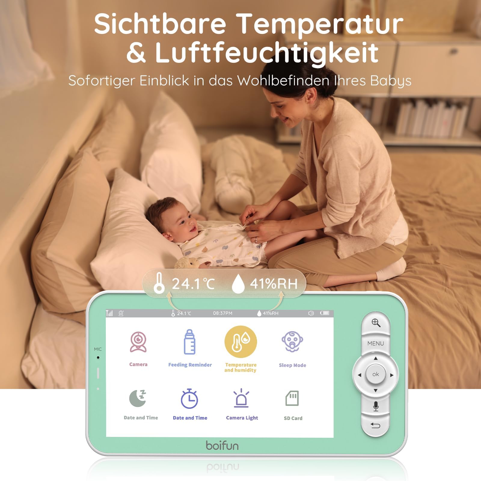 BOIFUN 2K WLAN Babyphone mit Kamera & App – 5 Zoll Monitor, 360° Schwenk