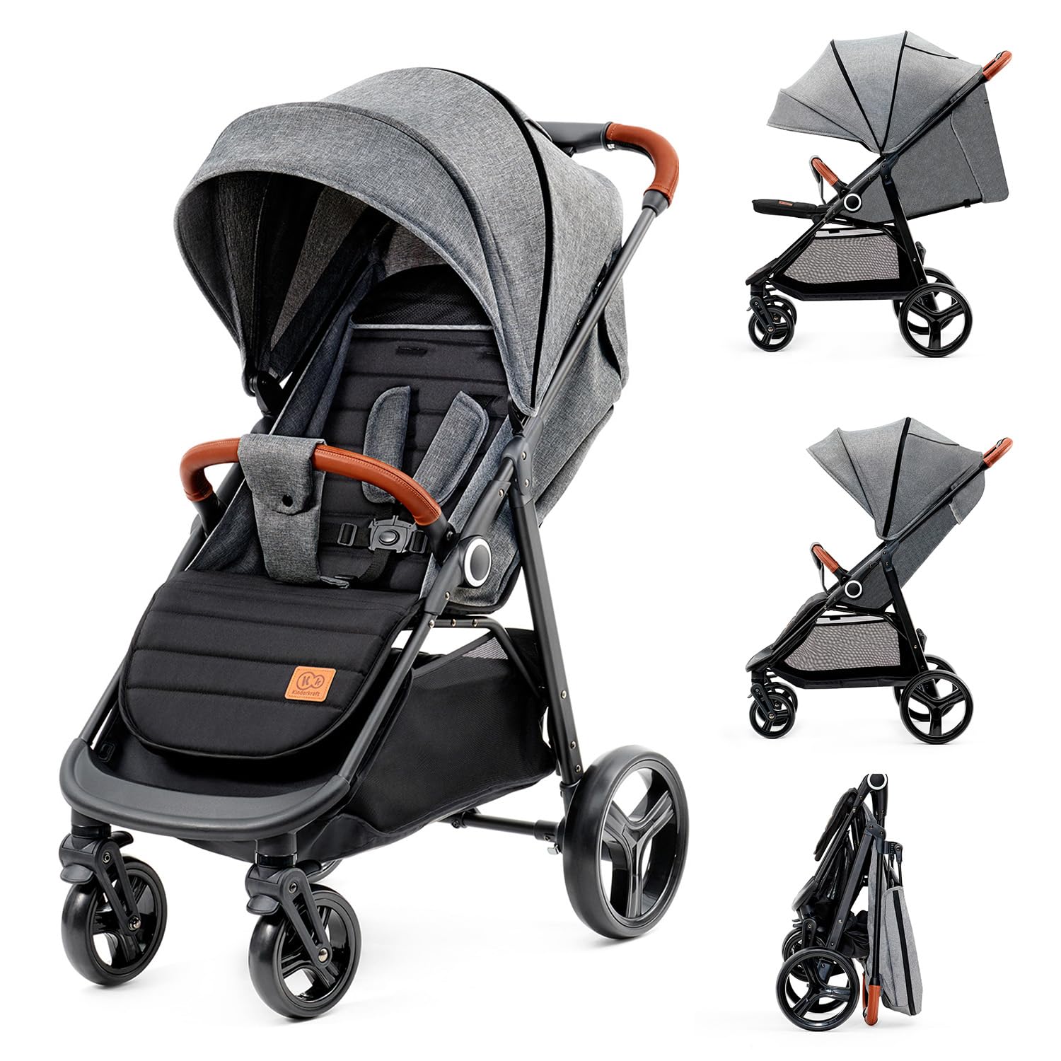 Kinderkraft GRANDE PLUS Buggy Grau | Bis 22 kg & Einhand-Faltung | Liegefunktion