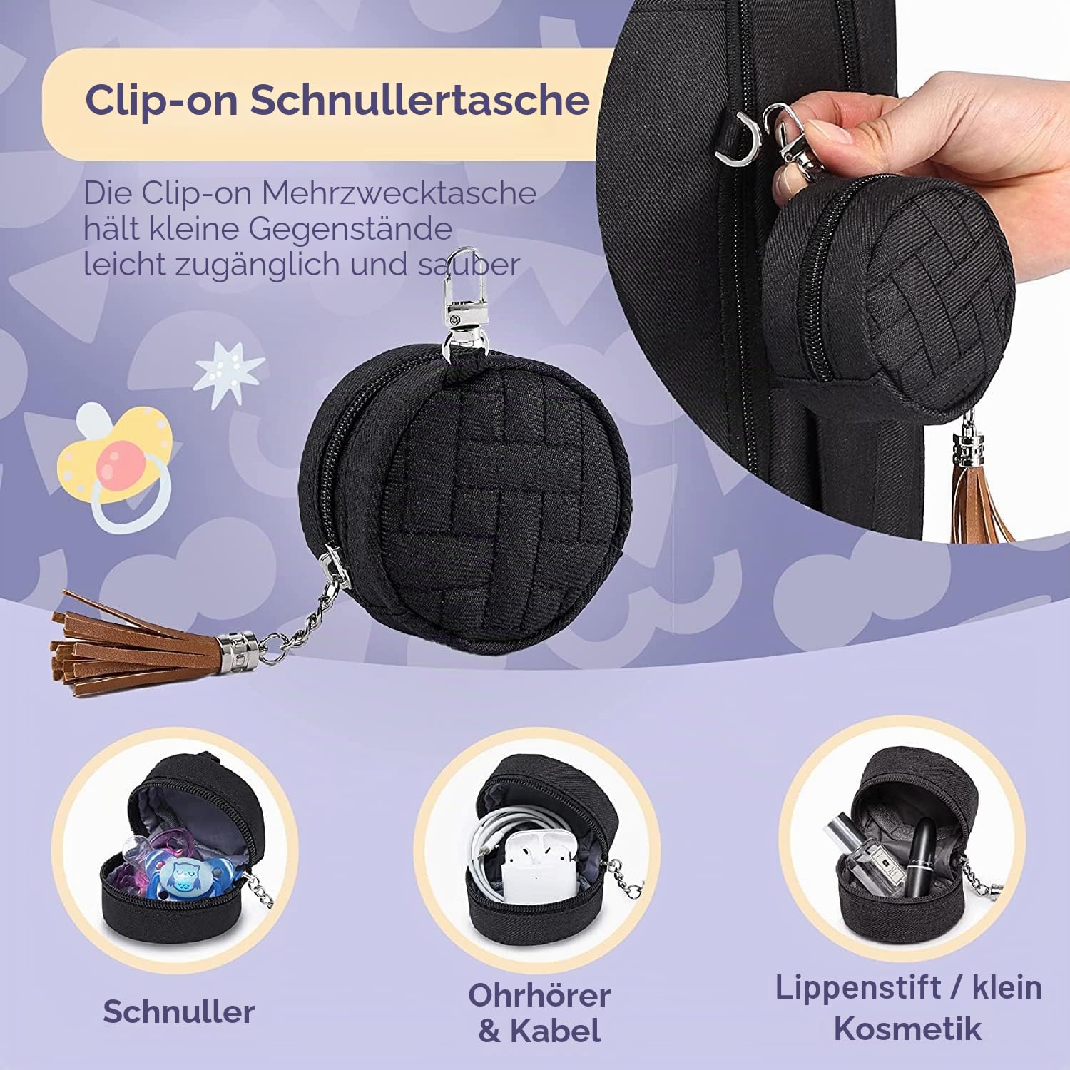 RUVALINO Baby Wickelrucksack Schwarz | Mit Wickelauflage & Schnullerhalter