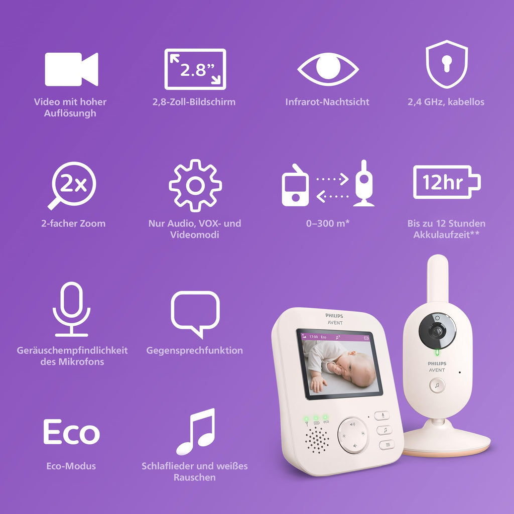 Philips AVENT Babyphone Advanced SCD881/26 | DEKRA-Zertifiziert & 2,8" Display | 2x Zoom