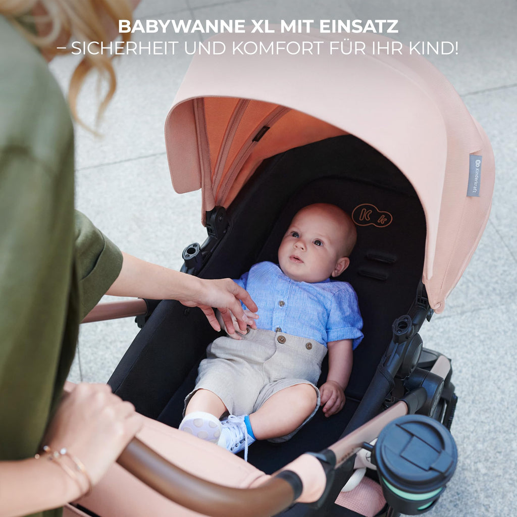 Kinderkraft MOOV2 AIR Kinderwagen 3 in 1 Kinderwagenset bis 22 kg mit Kindersitz I-SIZE 40-75 cm, Buggy Funktion, Liegeposition verstellbar, Große ausziehbare Verdeck, Aufblasbare Räder, Schwarz