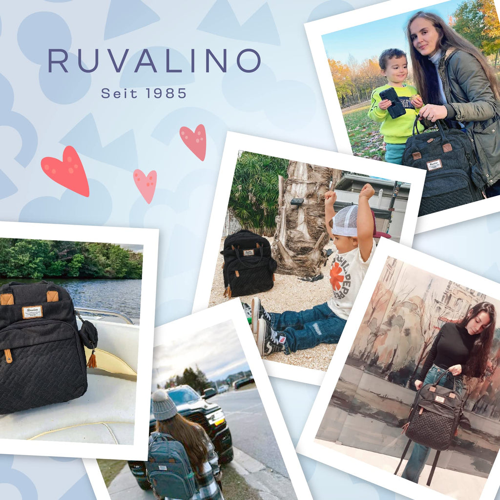 RUVALINO Baby Wickelrucksack Schwarz | Mit Wickelauflage & Schnullerhalter