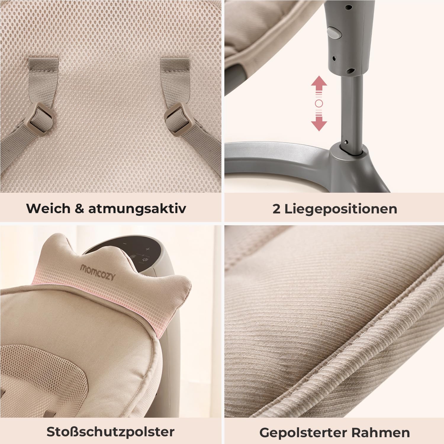 Momcozy 2-in-1 Elektrische Babywippe – Bis 30 kg, 4 Bewegungen & 4 Geschwindigkeiten