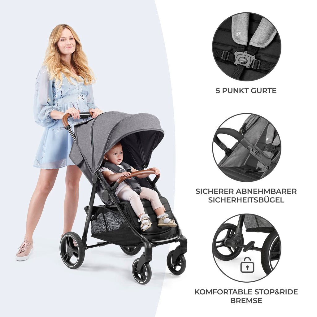 Kinderkraft GRANDE PLUS Buggy Grau | Bis 22 kg & Einhand-Faltung | Liegefunktion
