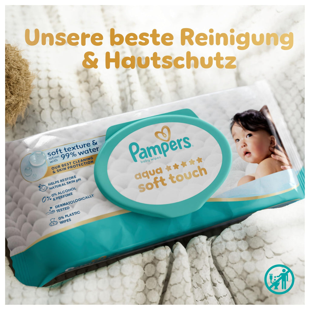 Pampers Aqua Soft Touch Feuchttücher (900 Stk.) – 15x60 | 99% Wasser