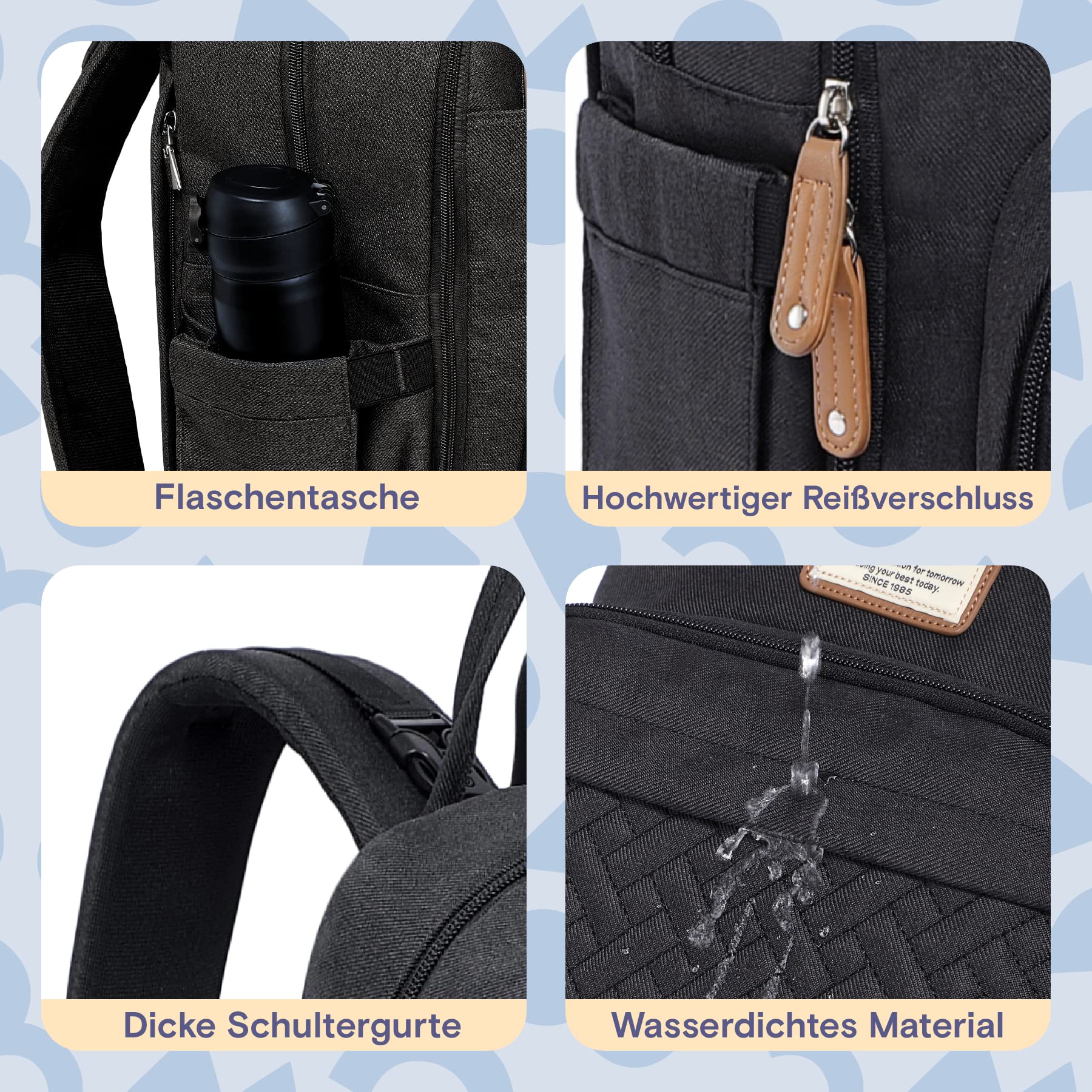 RUVALINO Baby Wickelrucksack Schwarz | Mit Wickelauflage & Schnullerhalter