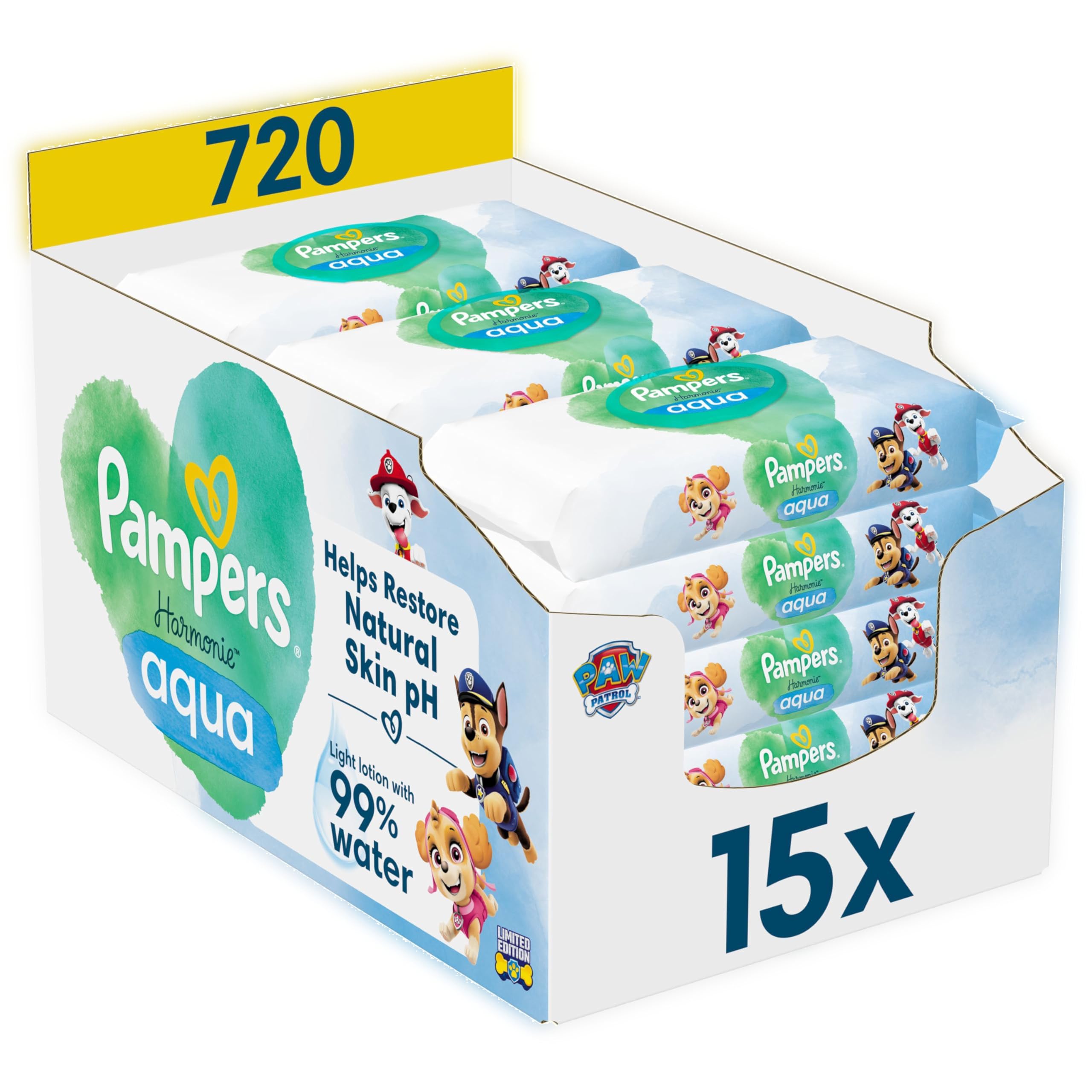 Pampers Harmonie Aqua Feuchttücher Paw Patrol (720 Stk.) – 15x48 | Limitiert