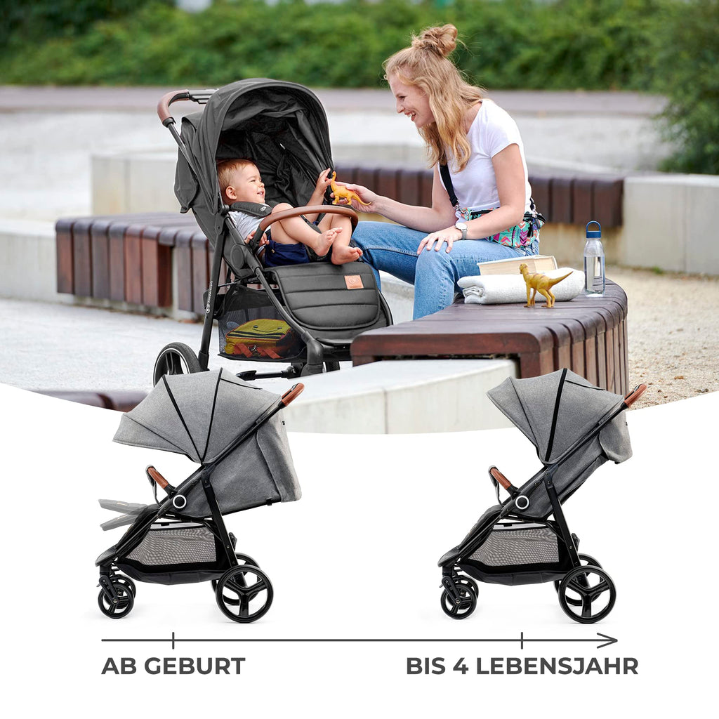 Kinderkraft GRANDE PLUS Buggy Grau | Bis 22 kg & Einhand-Faltung | Liegefunktion