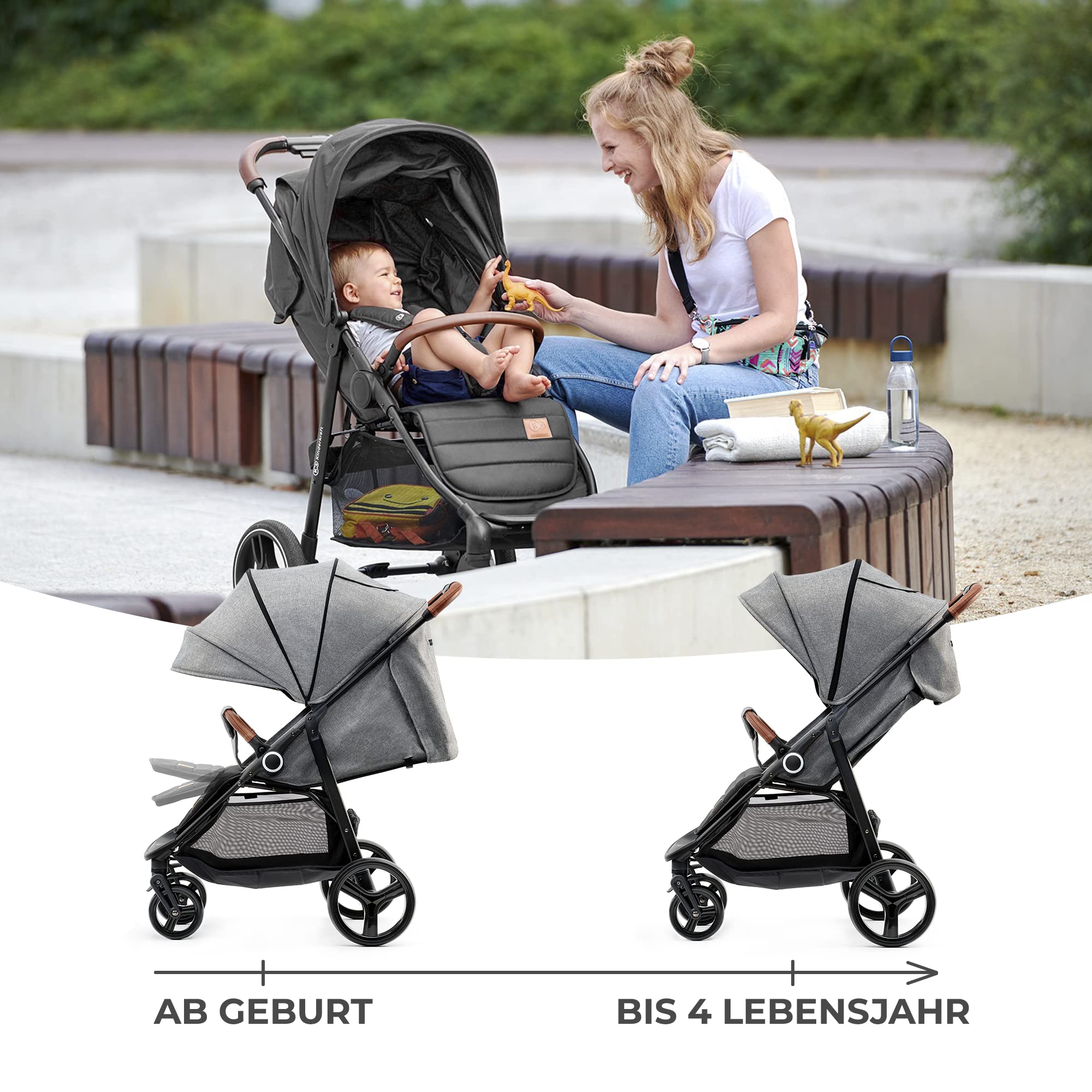 Kinderkraft GRANDE PLUS Buggy Grau | Bis 22 kg & Einhand-Faltung | Liegefunktion