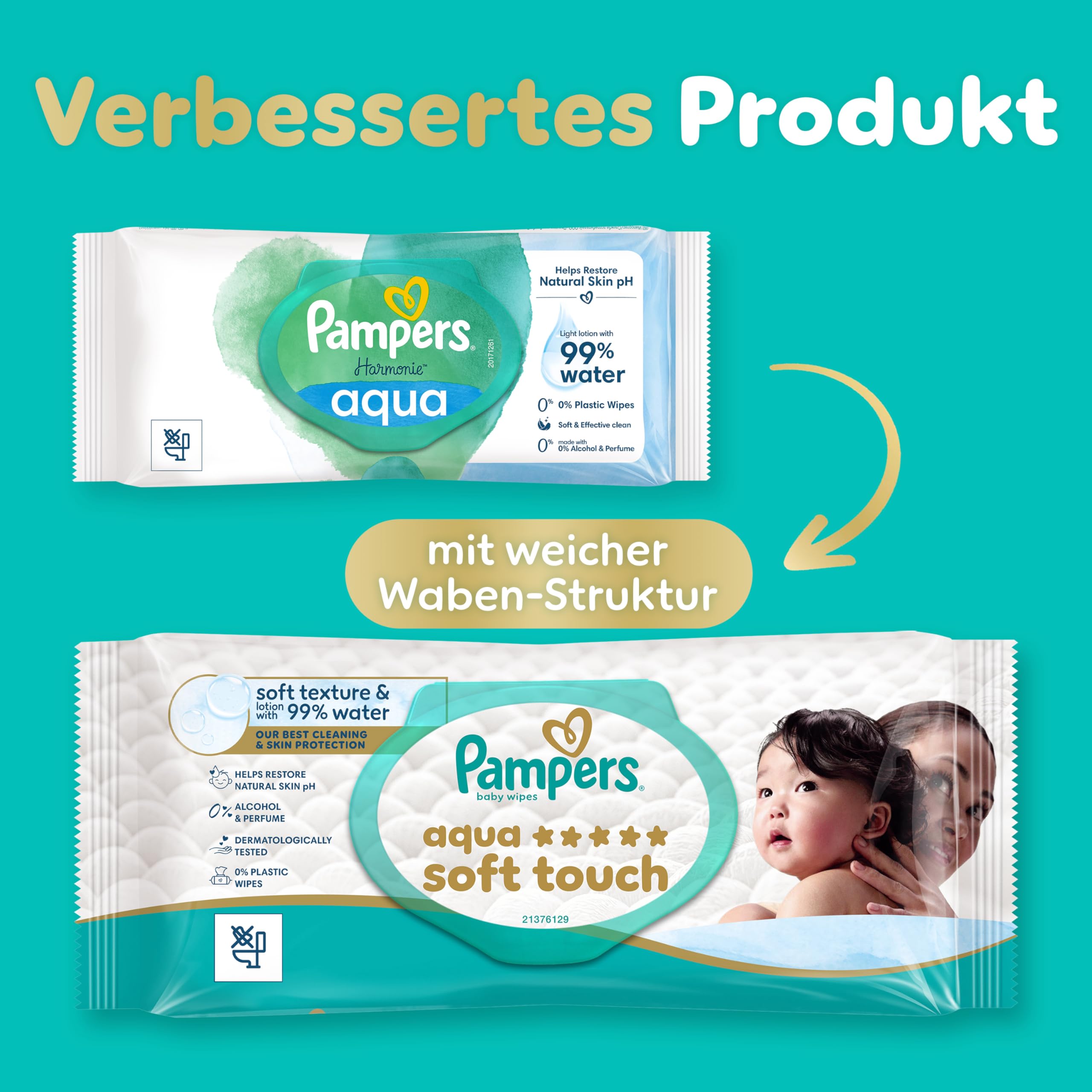 Pampers Aqua Soft Touch Feuchttücher (900 Stk.) – 15x60 | 99% Wasser