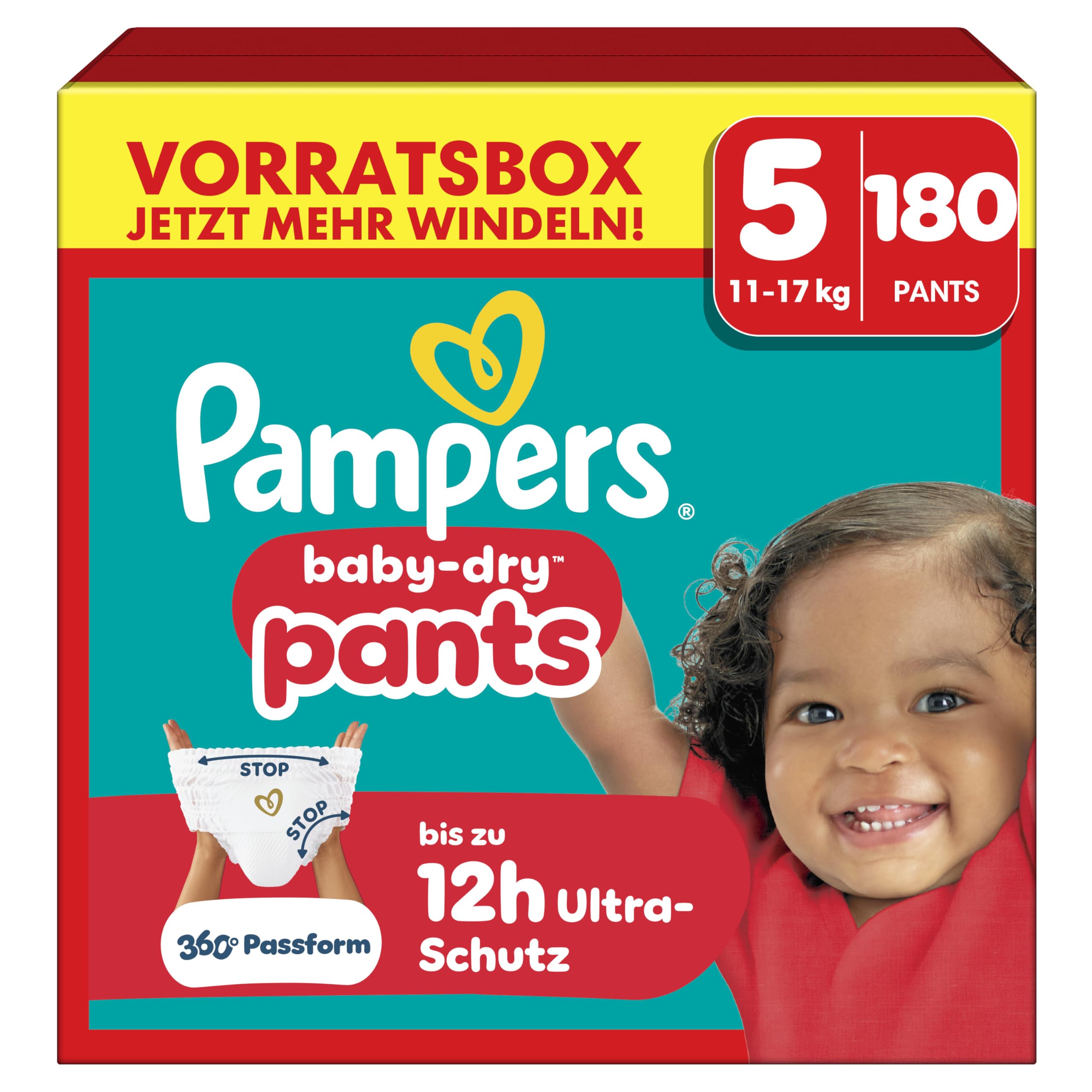 Pampers Baby-Dry Pants Größe 5, 180 Stück, 11-17 kg, 360°