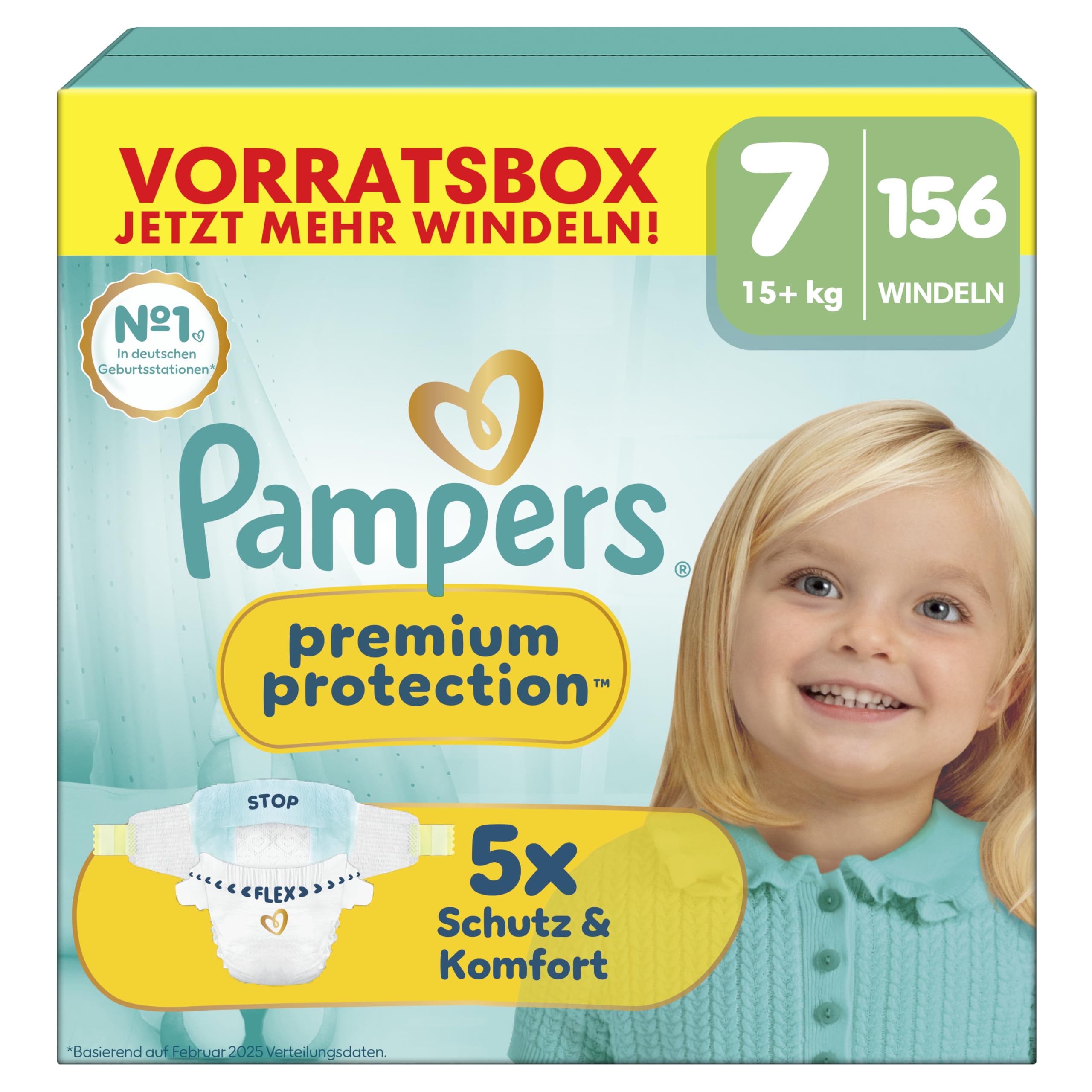 Pampers Premium Protection Größe 7, 156 Windeln, 15kg+